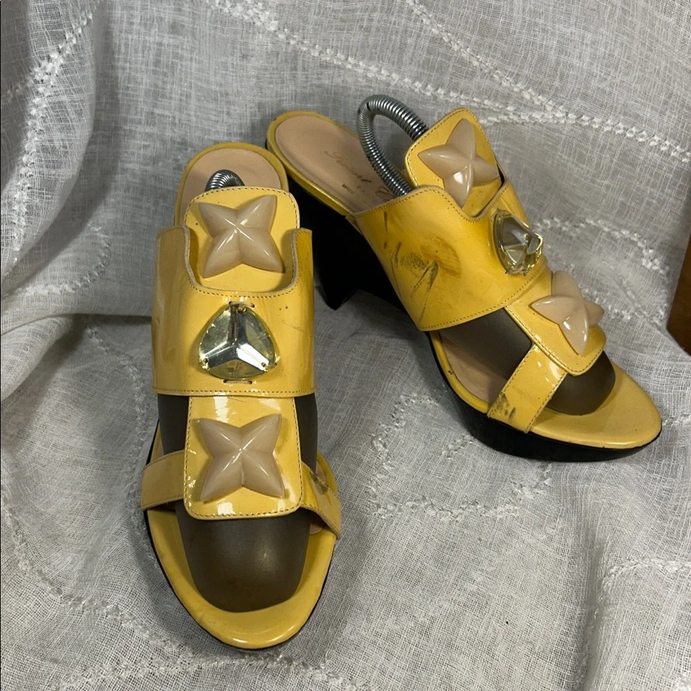 Robert Clergerie made in France leather slide in wedges with embellishments
